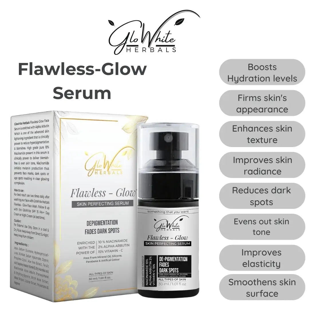 GloWhite Herbals Flawless Glow 15% Vitamin-C Face Serum With 10% Niacinamide, Hyaluronic Acid and Alpha Arbutin