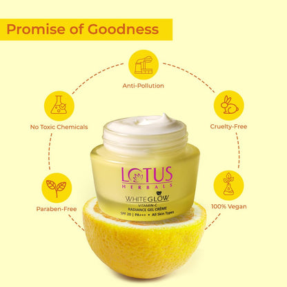 Lotus Herbals WhiteGlow Vitamin C Gel Cream | Reduces Dark Spots | Boosts Radiance | SPF 20 PA+++ 50g