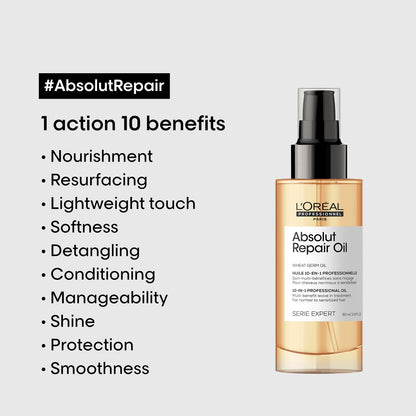 L'Oreal Professionnel Absolut Repair 10-in-1 Leave-in Serum for Dry & Damaged Hair - 90ml