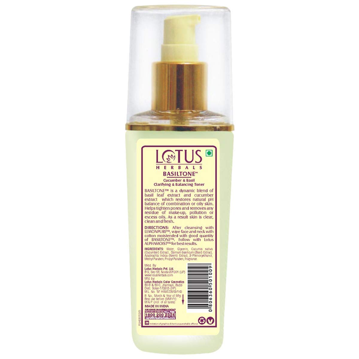 Lotus Herbals Basiltone Clarifying & Balancing Skin Toner Liquid| For Combination & Oily Skin | 100ml