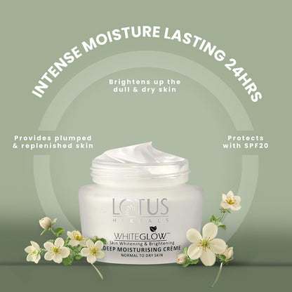 Lotus Herbals WhiteGlow Deep Moisturising cream, SPF 20, Face cream for Dry skin, 60g