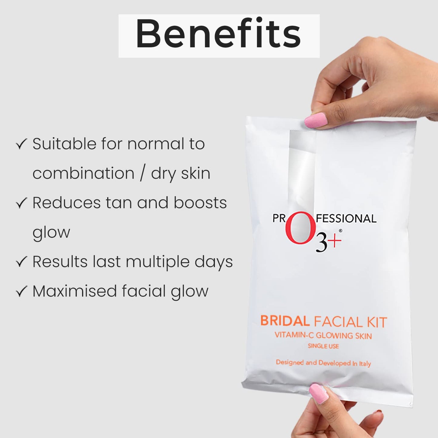 O3+ Bridal Facial Kit Vitamin C for Glowing Skin and Radiant Complexion (Single Use)