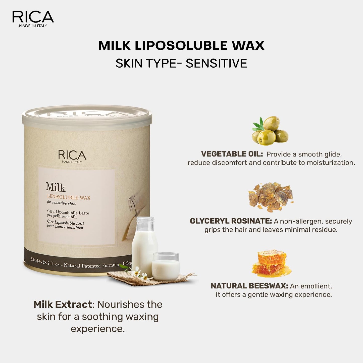 Rica Milk Wax | Liposoluble Wax For Sensitive Skin - 800ml