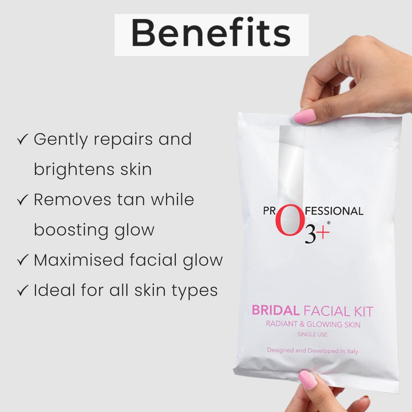 O3+ Bridal Facial Kit for Radiant & Glowing Skin - (60g+69ml, Single Use)