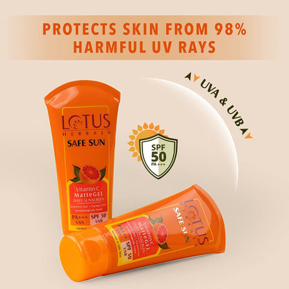 Lotus Herbals Safe Sun Vitamin C Matte Gel Daily Sunscreen | SPF 50 PA+++