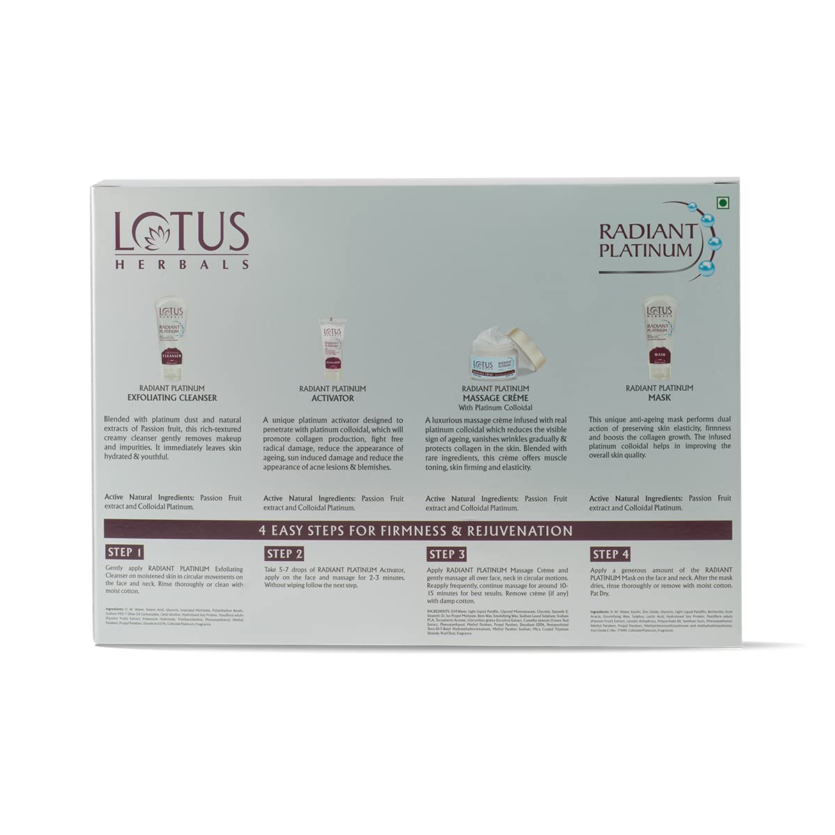 Lotus Herbals Radiant Platinum Cellular Anti-Ageing Facial Kit | 170g