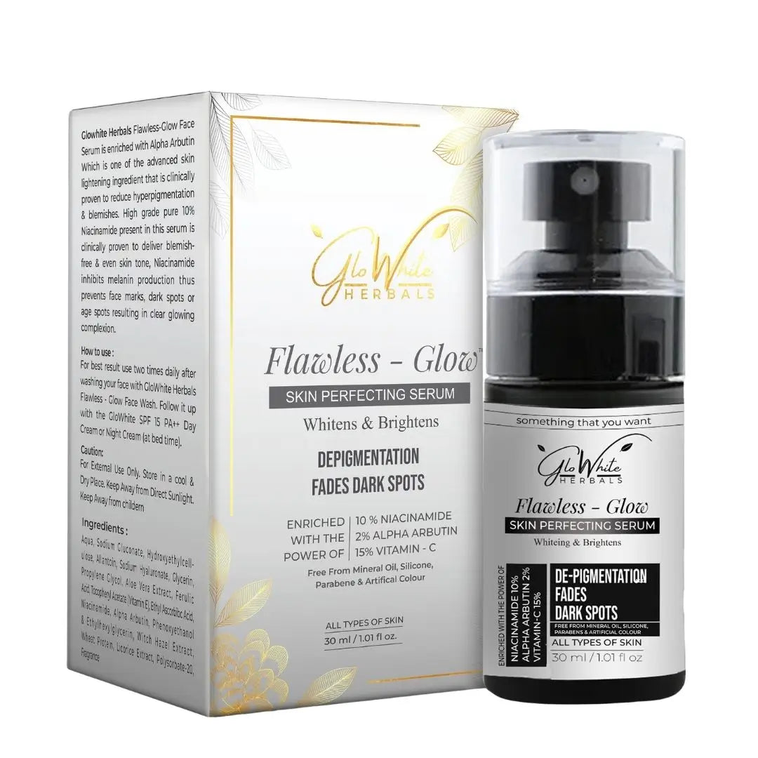 GloWhite Herbals Flawless Glow 15% Vitamin-C Face Serum With 10% Niacinamide, Hyaluronic Acid and Alpha Arbutin