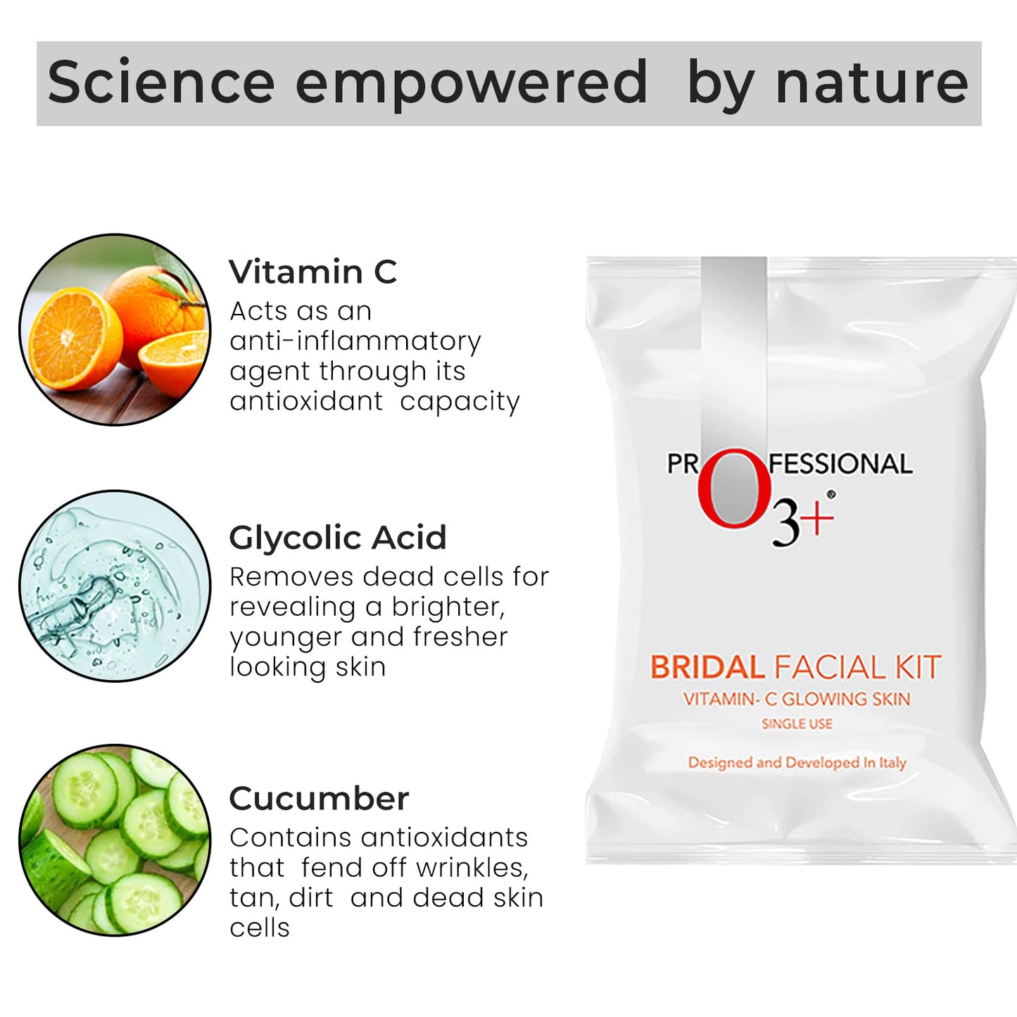 O3+ Bridal Facial Kit Vitamin C for Glowing Skin and Radiant Complexion (Single Use)