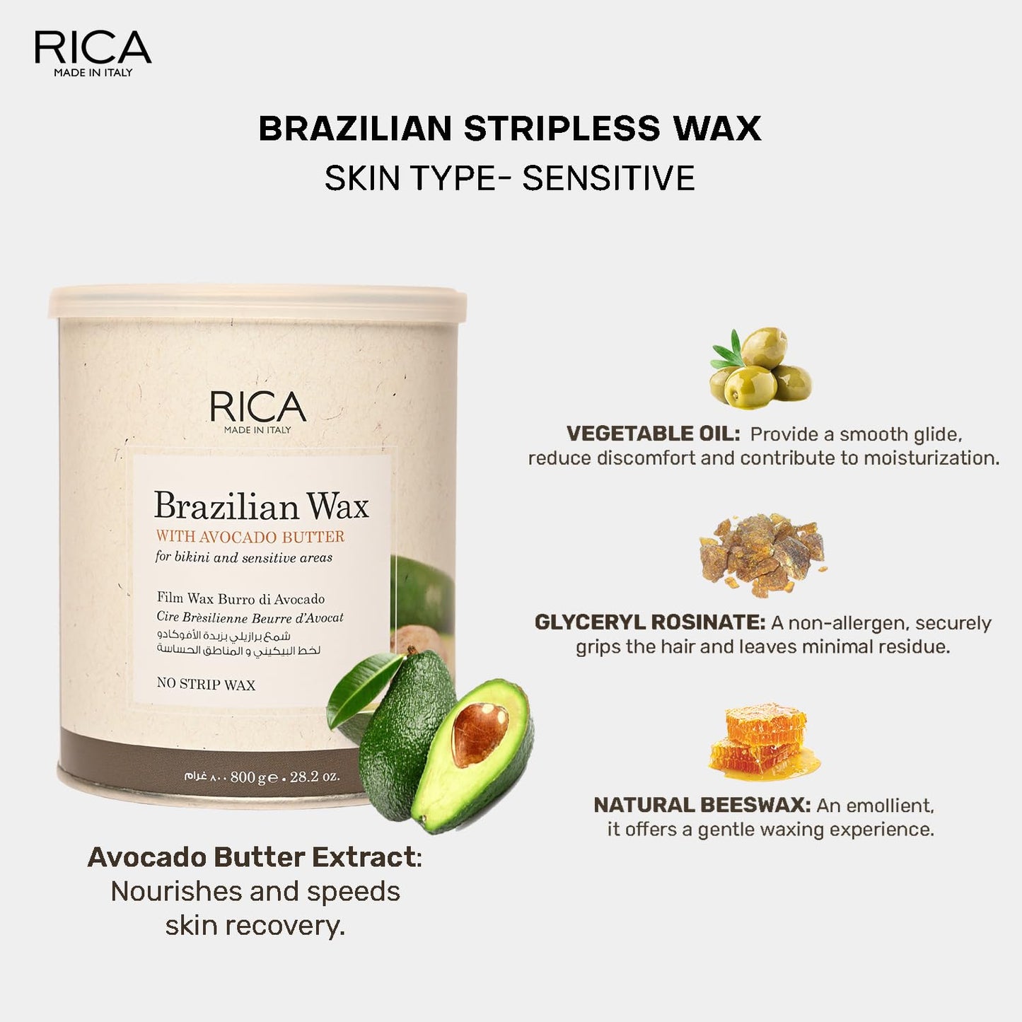 Rica Brazilian Wax | Strip-less Wax For Sensitive Skin - 800ml