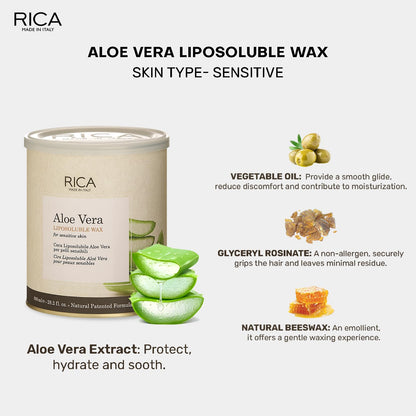 Rica Aloe Vera Wax | Liposoluble Wax For Sensitive Skin - 800ml