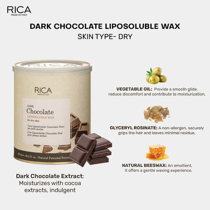 Rica Dark Chocolate Wax | Liposoluble Wax For Dry Skin - 800ml