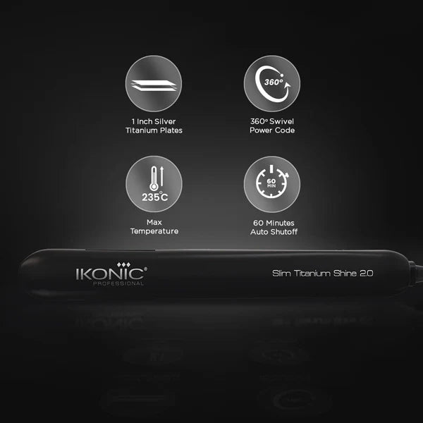 Ikonic Hair Straightener - Slim Titanium Shine Black & Silver