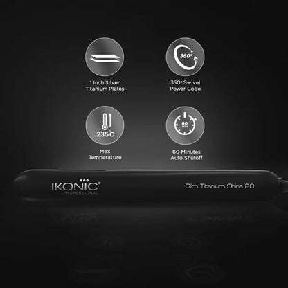 Ikonic Hair Straightener - Slim Titanium Shine Black & Silver